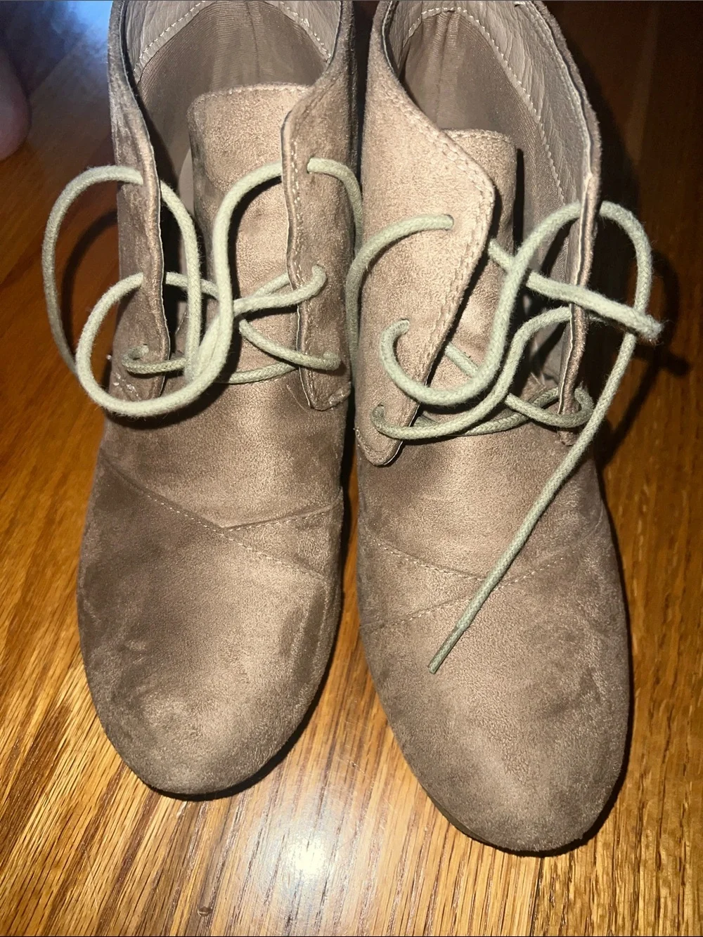 Women's Taupe Suede Wedge Ankle Boots with Laces